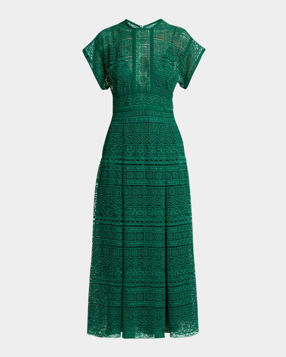 Macrame Lace Short-Sleeve Midi Dress